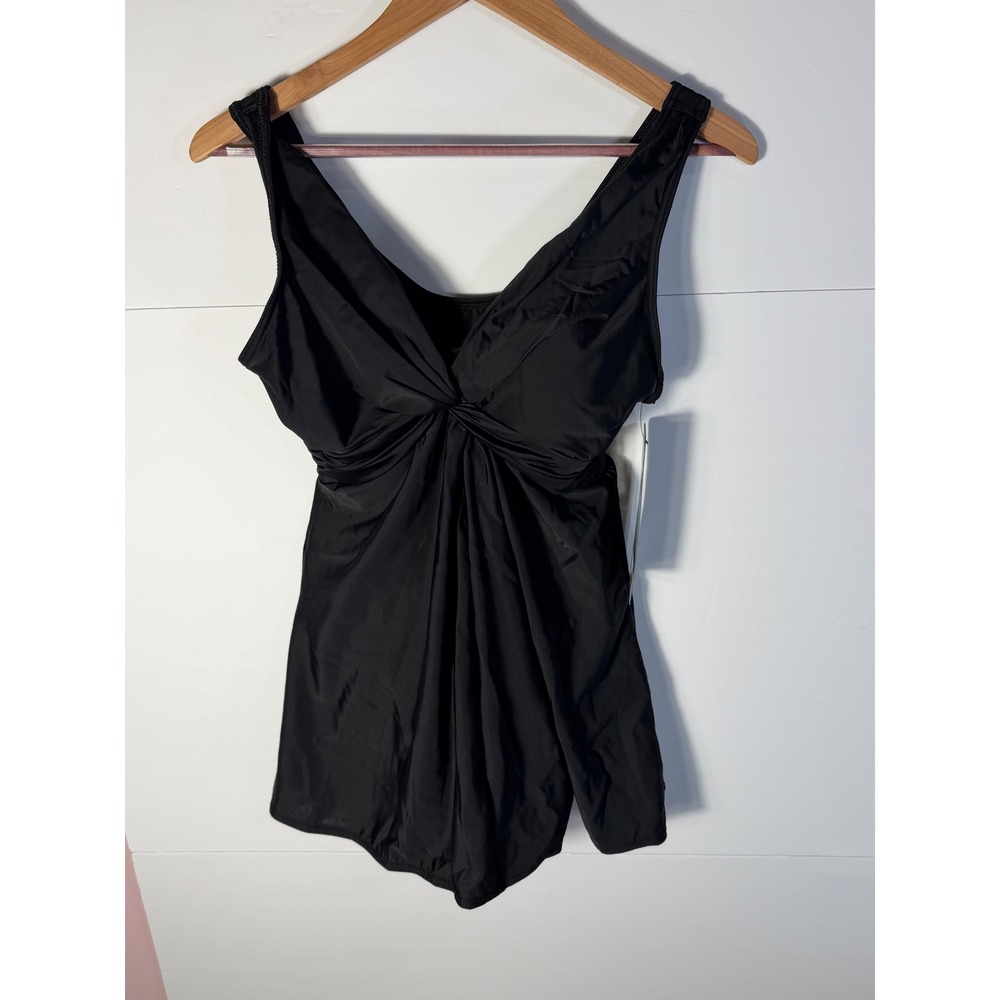 Miraclesuit Marais One Piece Swimsuit Black Twist Front Swim Dress 6516635 New